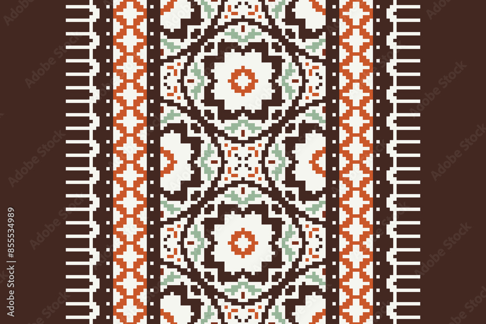 Pixel Ethnic pattern vector background. seamless pattern traditional, Design for background, wallpaper, Batik, fabric, carpet, clothing, wrapping, and textile. ethnic pattern Vector illustration. Pixel Ethnic pattern vector background. seamless pattern traditional, Design for background, wallpaper, Batik, fabric, carpet, clothing, wrapping, and textile. ethnic pattern Vector illustration.