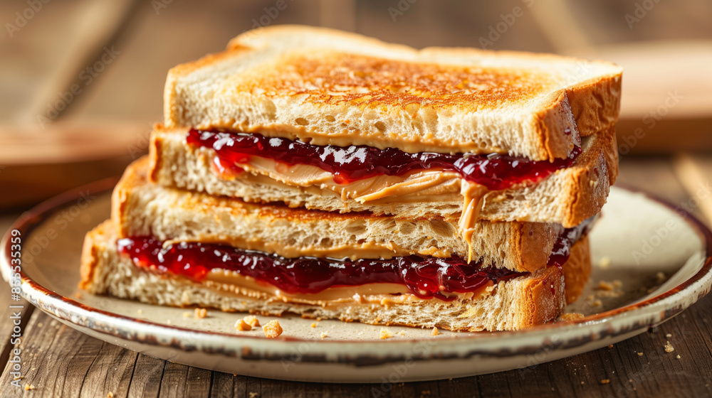Peanut butter and jelly sandwich close up