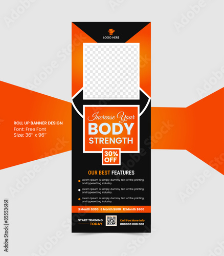 Fitness gym business stranded Innovative rollup banner design with vector template