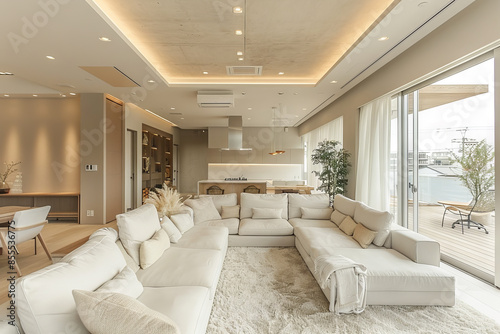 Bright White Living Room with Large Windows © VertigoAI