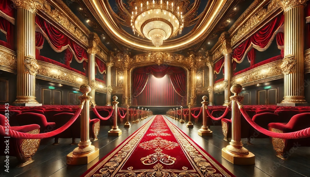Fototapeta premium Grand Theater Interior with Red Carpet and Golden Accents