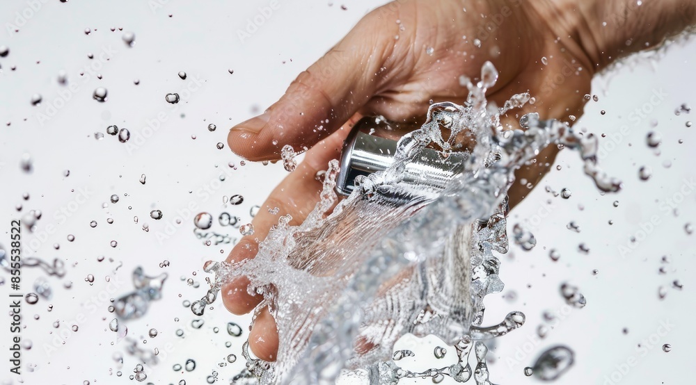 Fototapeta premium A modern razor surrounded by water splashes against a clear background