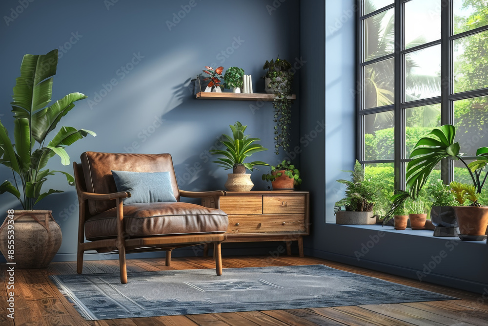 Obraz premium Cozy Dark Living Room with Armchair