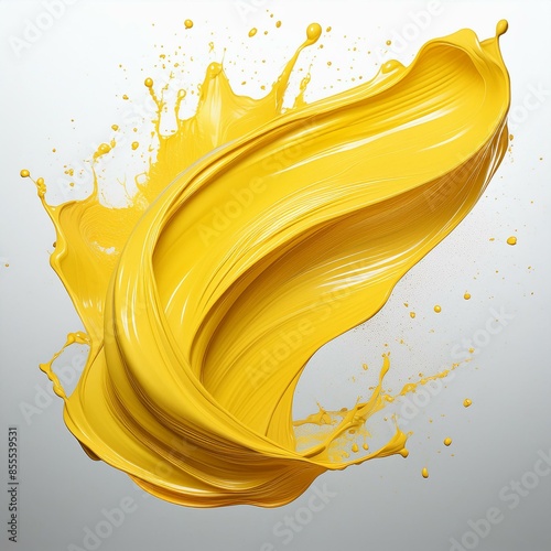 Yellow stroke of paint isolated on transparent background, Ai Generate 