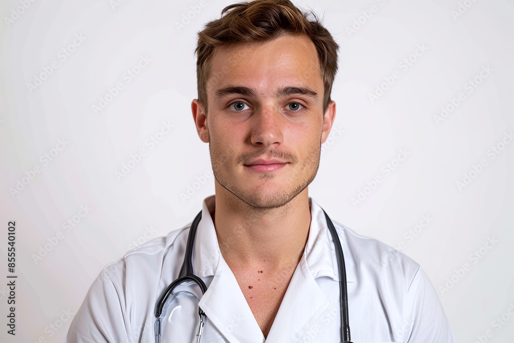 A young male doctor isolated on a white background A young male doctor isolated on a white background