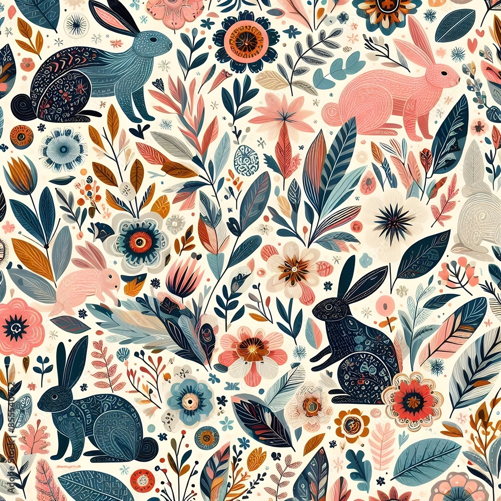 Cute hand-drawn easter bunnies with a horizontal seamless pattern, easter doodle background, great for textiles, banners, wallpapers, wrapping - vector design Cute hand-drawn easter bunnies with a horizontal seamless pattern, easter doodle background, great for textiles, banners, wallpapers, wrapping - vector design