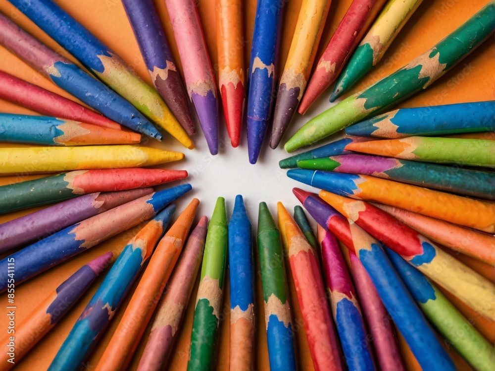 Fototapeta premium Stack of Colorful Crayons on White Background