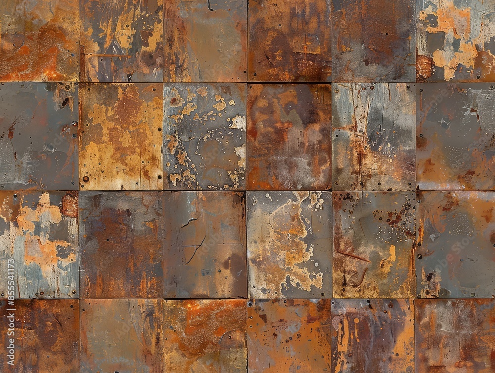 Weathered metal panel shows signs of rust and decay Weathered metal panel shows signs of rust and decay