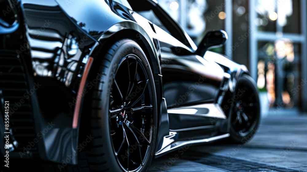 closeup side angle of black sport car closeup side angle of black sport car