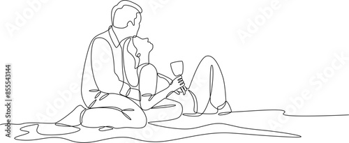Couple in love one line art illustration vector
