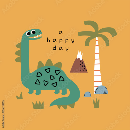 baby fashion print design as vector with cute dinosaur drawing