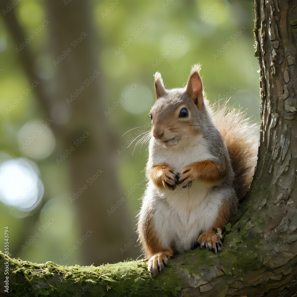 Obraz premium a squirrel sitting on a tree branch with its paws on the tree