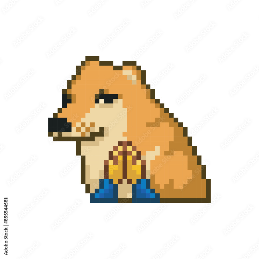 Fototapeta premium Believer dog, pixel art meme