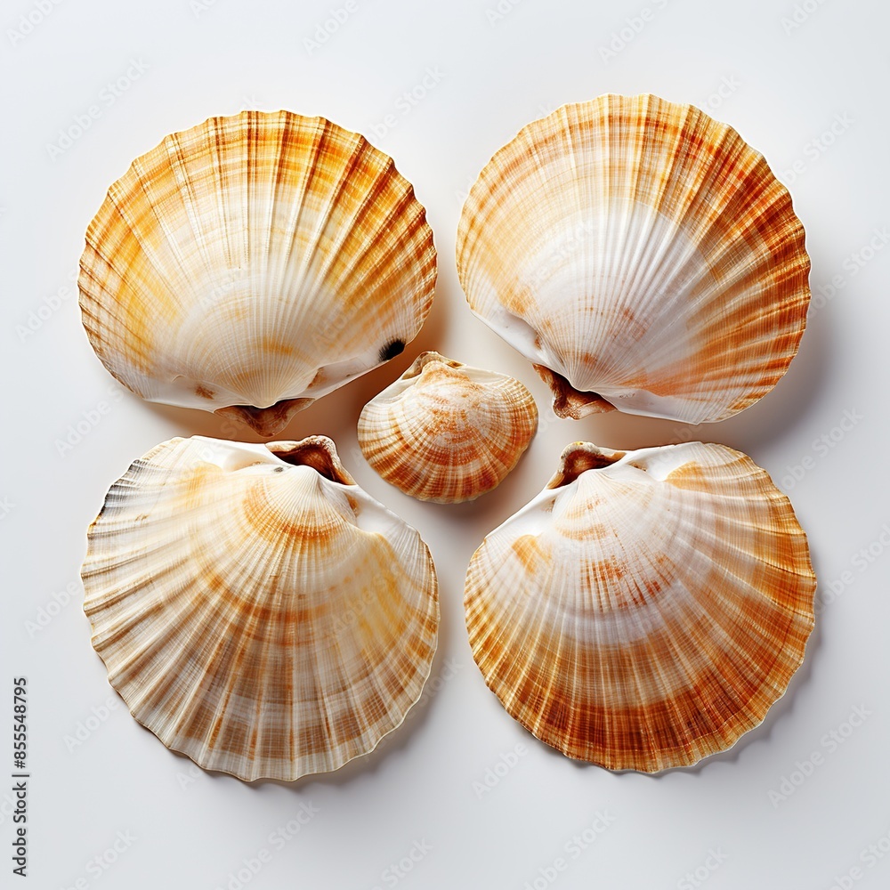 Four shells with a yellow and white pattern Four shells with a yellow and white pattern