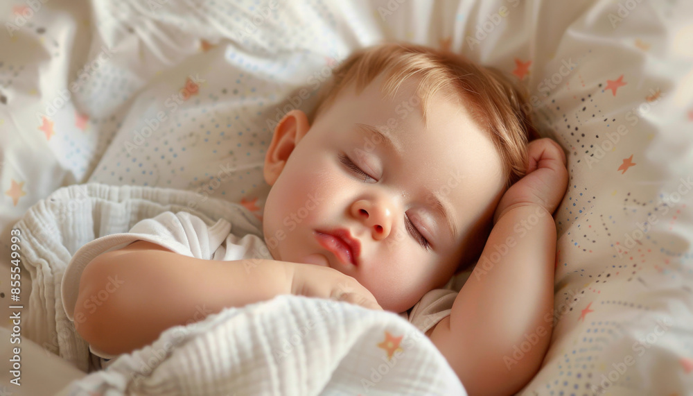 Portrait of cute little baby sleeping in bed Portrait of cute little baby sleeping in bed