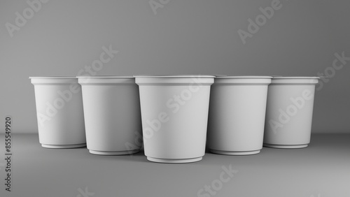Wallpaper Mural 3d rendering of a row of white Yogurt cups in grey background Torontodigital.ca