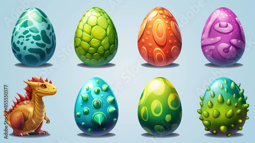 Asset of cartoon dinosaur eggs for mobile game for slot game element, Illustration photo