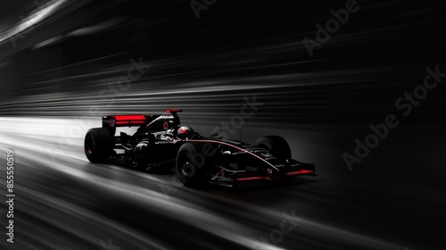 Black Formula 1 Race Car on a Blurred Track