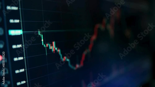 financial chart with uptrend line candlestick graph in stock market,Stock market data on LED display. Business analysis concept.