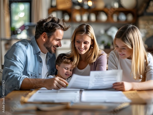Family Discussing Insurance Documents for Financial Security and Protection
