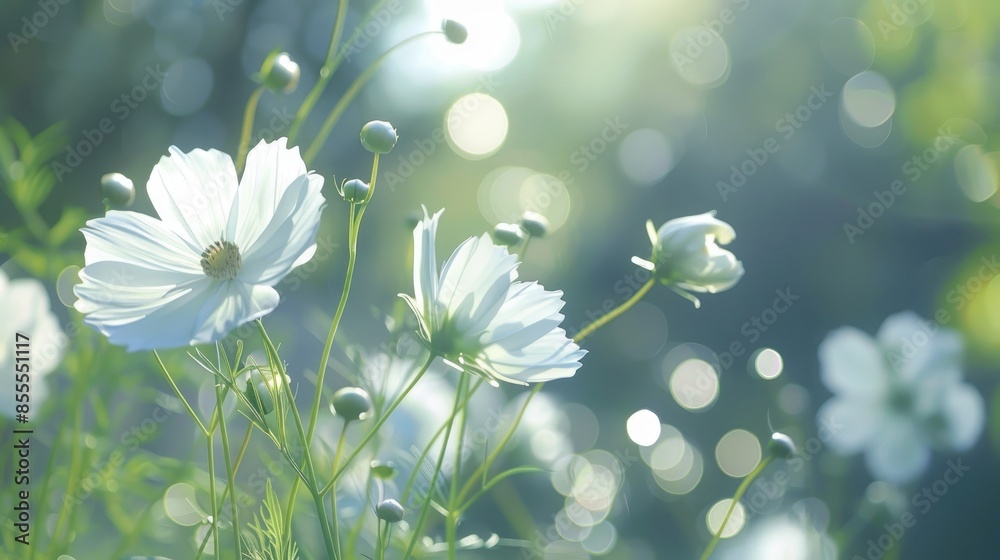 White flowers of cosmos growing in the garden White flowers of cosmos growing in the garden