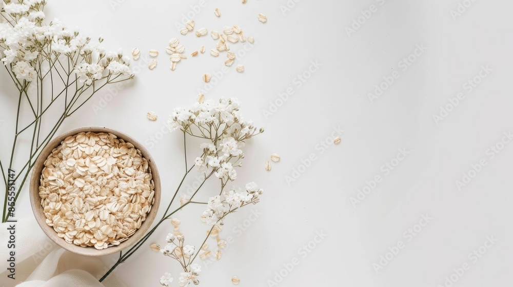 White background with oatmeal White background with oatmeal