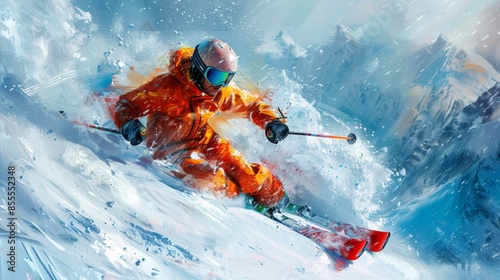 Skier Descending a Mountainside