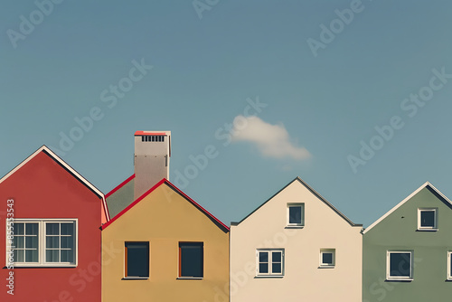 Minimalist architecture Illustration of colorful houses, backgrounds photo