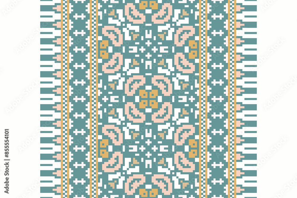 Pixel Ethnic Ikat tropical seamless pattern. Motif ethnic handmade beautiful Ikat art. Ikat ethnic tribal, boho colors seamless wallpaper. Abstract traditional Pixel Ethnic Ikat tropical seamless pattern. Motif ethnic handmade beautiful Ikat art. Ikat ethnic tribal, boho colors seamless wallpaper. Abstract traditional