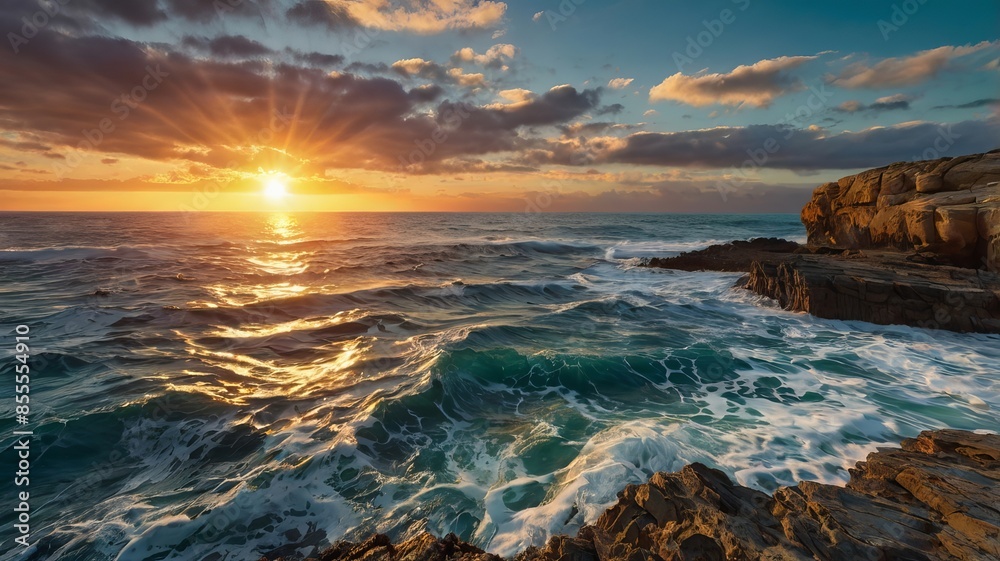 Obraz premium coastal sunset with tide ai generated
