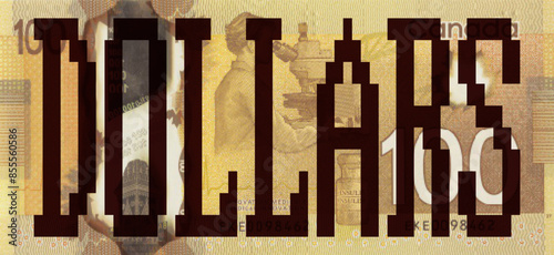 Vector reverse very high polygonal pixel mosaic banknote of Canada. Denominations of bill 100 dollars 2011. Game money of flyer. Part 2
