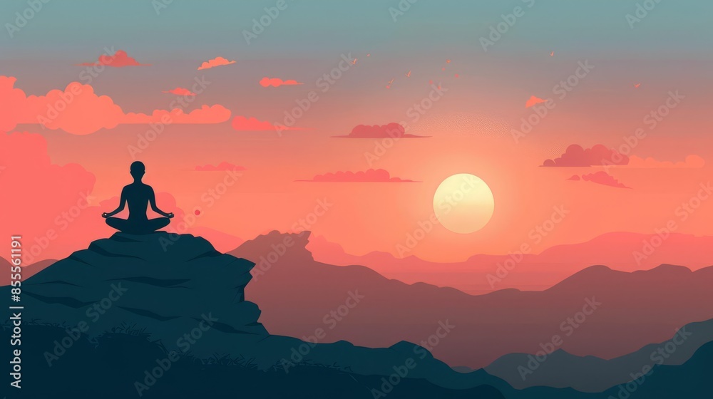 Silhouette of a person meditating on a mountaintop at sunset. Silhouette of a person meditating on a mountaintop at sunset.