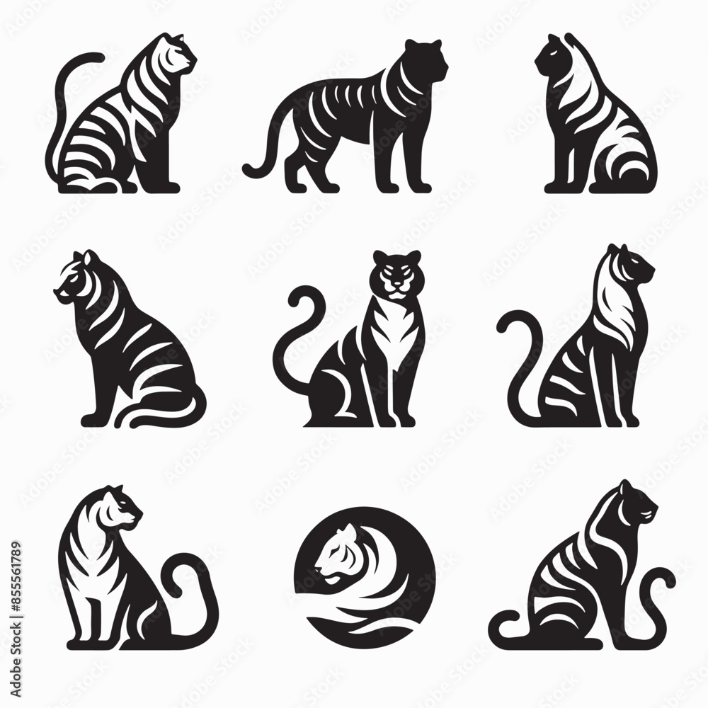 Obraz premium simple design of silhouette of tiger walking vector illustration Adobe Illustrator Artwork