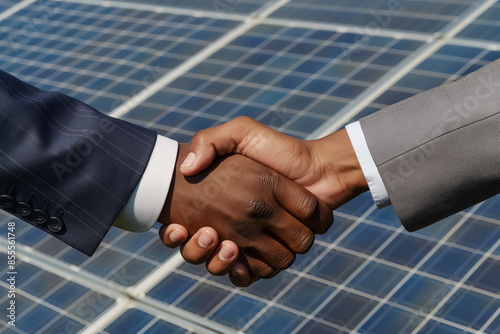 Businessmen Diversity Handshake in Front of Solar Panels