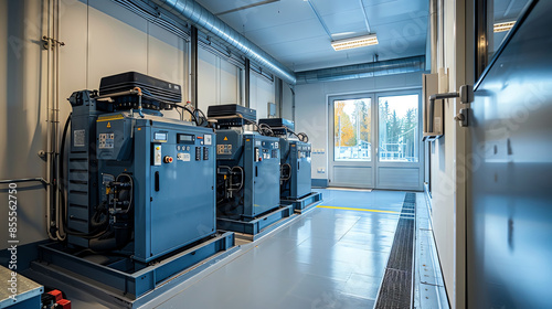 Generator room with two generators in factory standby for power backup, Diesel generator