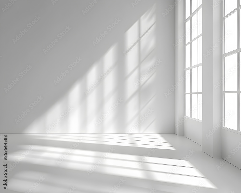 Bright and Minimalist White Room with Soft Shadows for Clean Background Concept Bright and Minimalist White Room with Soft Shadows for Clean Background Concept