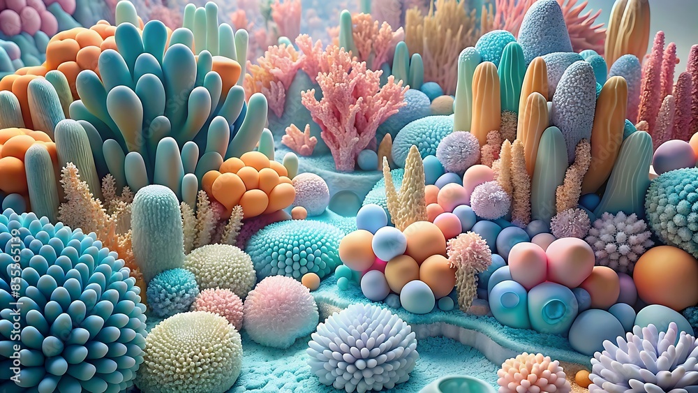 Fototapeta premium Pastel Coral Reef: A 3D Render of Underwater Wonderland