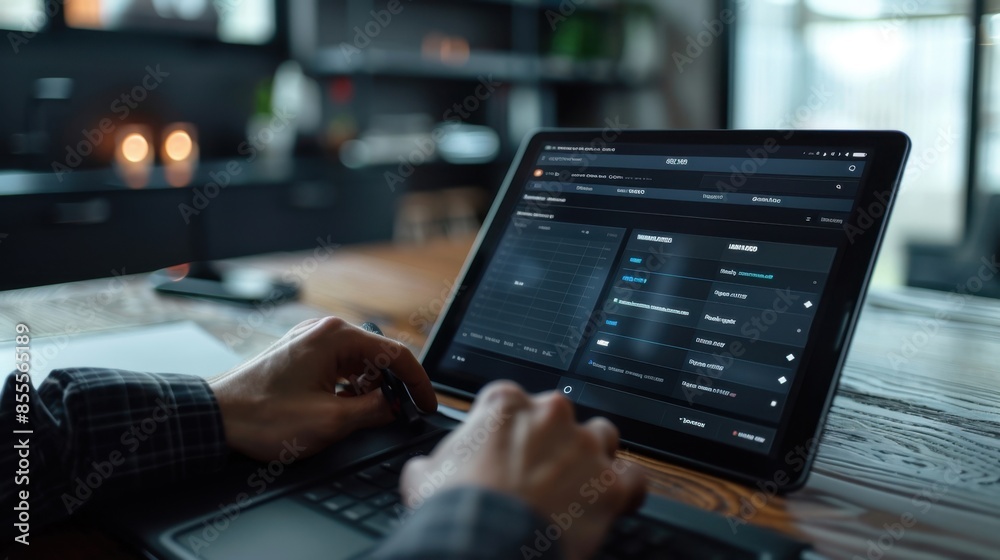 A sleek online banking interface on a digital tablet, minimalist design, emphasizing user-friendly features and security. A sleek online banking interface on a digital tablet, minimalist design, emphasizing user-friendly features and security.