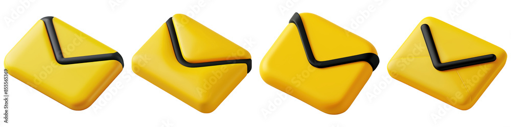 Set of Envelope Yellow and Black isolated on transparent png background illustration. Generative ai Set of Envelope Yellow and Black isolated on transparent png background illustration. Generative ai