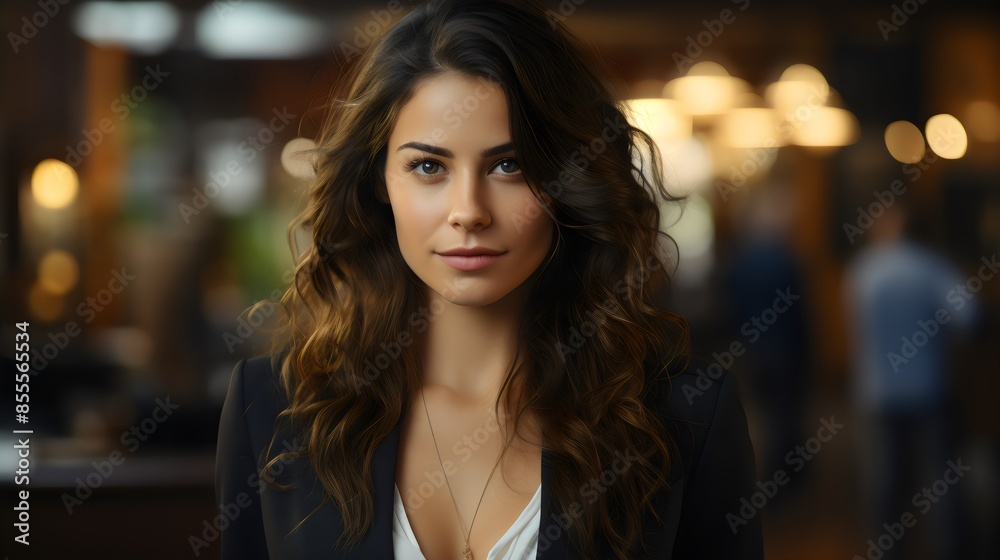 smile hotline operator woman office look at camara, works in a customer support ai generated
