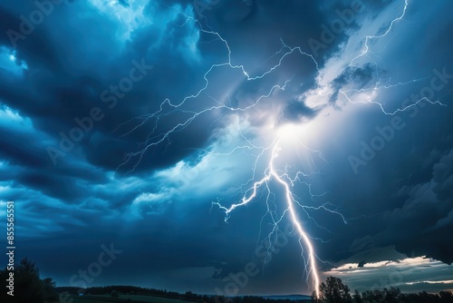 dramatic lightning strike illuminating stormy night sky powerful nature weather phenomenon