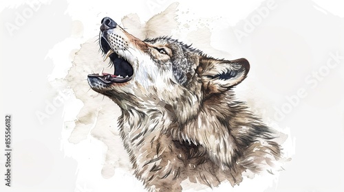 Watercolor drawing of a wolf howling
 photo