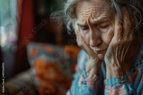 elderly woman crying alone at home struggling with loneliness and health issues emotional portrait