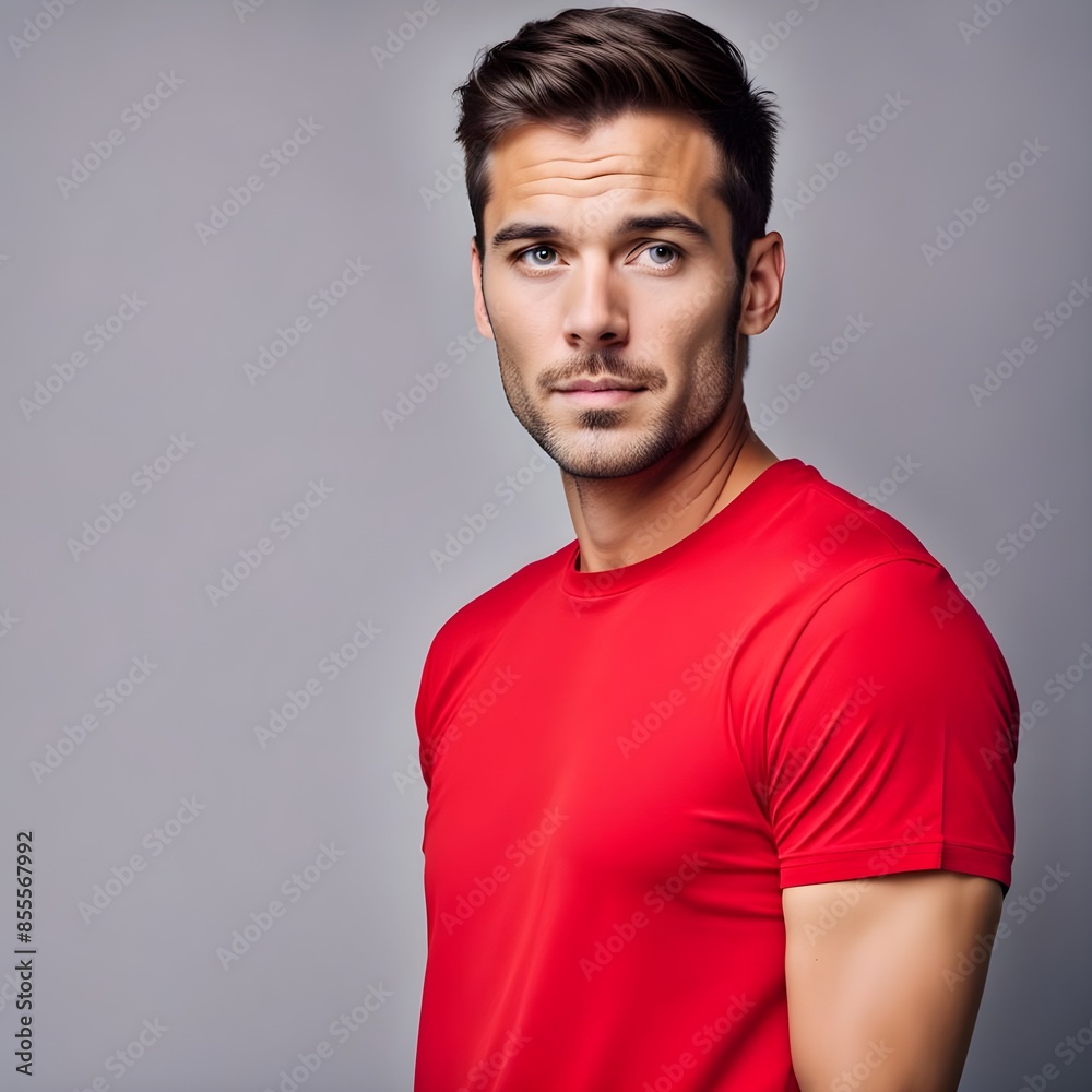 portrait of a surprising men wearing red solid t-shirt, Ai Generated portrait of a surprising men wearing red solid t-shirt, Ai Generated
