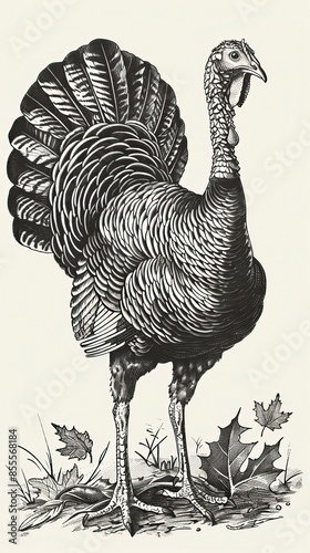 Turkey hand drawn illustration in engraving or woodcut style