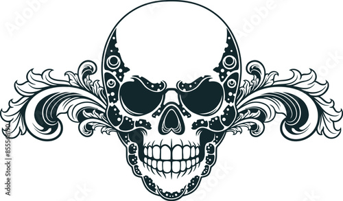 Skull head black and white vector illustration