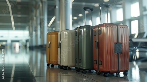 Suitcases in airport. Travel concept. 3d rendering