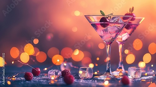 Wallpaper Mural   A close-up image of a martini glass filled with a cherry on its rim and surrounded by ice cubes Torontodigital.ca