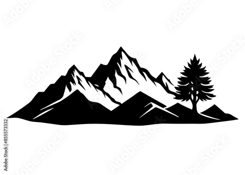 mountain vector range with tree silhouette illustration.