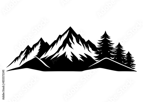 mountain vector range with tree silhouette illustration.